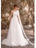 One Shoulder Beaded Ivory Lace Tulle Wedding Dress